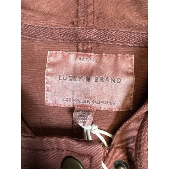 NWT Lucky Brand Jacket Women's XS Maroon Red Hooded Utility Military Stretch - Picture 6 of 16